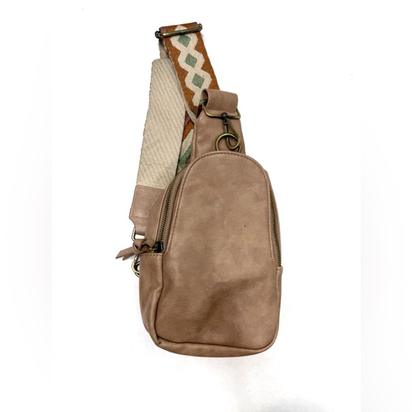 Anthropologie Handbags - Anthropologie Tan Liberty Sling Bag with Patterned Strap